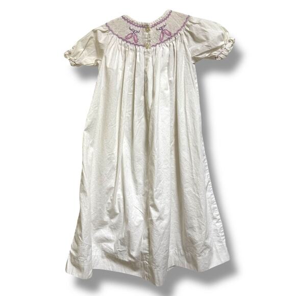 Little English Girls Bishop Dress White Pink Ballet Shoes Smocked Long 4T - Picture 2 of 4